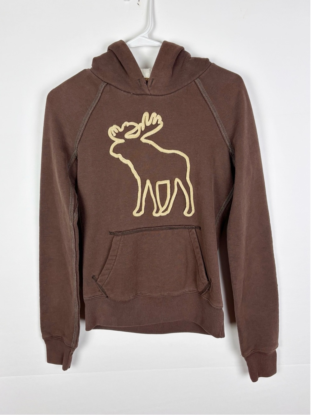 Vintage Y2K Abercrombie & Fitch pullover hoodie Small Brown Embroidered Moose - Picture 7 of 7
